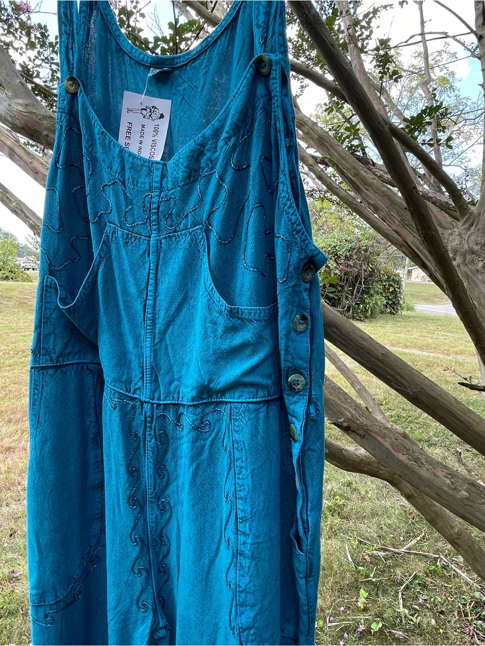 Mountain Girl Clothing New Meadow Stitch Stone Wash Overalls Teal S/M Women’s
